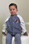 Boy's College Jacket with Letter Embroidery and Snap Fasteners Age 3-7, Gray Melange - 6
