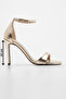 Women's Oval Toe Strap Classic Heeled Sandals Torhen Gold - 3