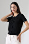 Nukus Stylish Buttoned Short Sleeve Regular Fit Short Women's Cardigan with Trimmed Collar and Sleeve Detail - Black - 3