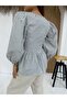 Blouse Bow Balloon Sleeve Black Straight Line Poplin Women's Blouse - 6