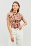 Women's Brown Cream Patterned Short Sleeve Blouse - 3