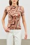 Women's Brown Cream Patterned Short Sleeve Blouse - 5