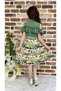 Floral Viscose Shirt Collar Summer Girl's Dress Green - 5