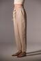Beige 100% Genuine Linen Volume Cut Lace up Elastic Women's Trousers @Valensiya - 6