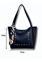 Women's Navy Blue Shopper Hand and Shoulder Bag with Front Pocket, Studded Scarf, Zipper and Snap Closure - 2