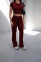 Mila Burgundy Bodycon Stretch Knitted Crop Tshirt and Spanish Flare Leggings Y2K Top-Bottom Set - 8