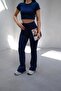 Mila Navy Blue Bodycon Stretch Knitted Crop Tshirt and Spanish Flare Leggings Y2K Bottom-Top Set - 7