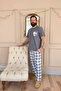 Smoked Plaid Pocket Detail Short Sleeve Men's Pajama Set - 6