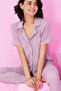 Light Purple Bürümcük Crinkle Fabric Knitted Buttoned Pajama Suit7873