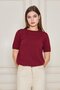 Women's Crew Neck Short Sleeve Knitwear Blouse Basic Blouse 25222 Claret Red - 3