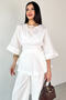 Blz-06285 White Round Neck Double Sleeve Side Zipper Pleated Blouse - 5
