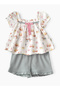 Girls' Camping Print Top & Ribbed Knit Shorts Set