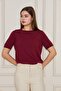Women's Crew Neck Short Sleeve Knitwear Blouse Basic Blouse 25222 Claret Red - 2