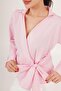 Double Breasted Collar Pink Shirt with Side Tie Detail - 3