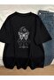 Loose Fit Short Sleeve T-Shirt for Women - Black Geometric Print, 100% Rayon,