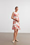 Women's Orange-White Floral Print Sleeveless Mini Crinkle Dress - 6