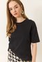 Women's Black 100% Organic Cotton Relaxed Fit Round Neck T-Shirt 60602050 - 5