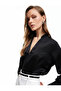 Long Sleeve Satin Blouse with Cropped Collar - 3