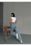 Snow Baggy Light Blue Super High Waist Gold Women's Pants - 4