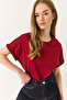 Women's Burgundy Organic Cotton Regular Fit Crew Neck Basic Short Sleeve T-Shirt 60602048 - 4