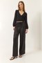 Women's Black Belted Satin Palazzo Trousers with Pocket Detail 60283223 - 3