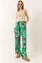 Women's Green Elastic Waist Patterned Pocket Detailed Flowy Viscose Palazzo Trousers 60284035