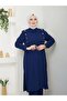 Navy Blue Long Size Shirt Set - Oversized Hijab Set - 2