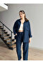 Women's Double Linen Set Baby Blue Pants Shirt Top and Bottom - 2