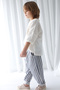 Navy Blue White Striped Linen Carrot Pants + White Muslin Pocket Detailed Shirt - 3