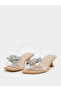 Metallic Flower Detail Transparent Strap Kitten Heel Sandals - 2
