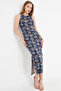 Women's Blue Crew Neck Sleeveless Slit Long Dress Arm-23Y 001090 - 4