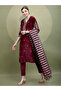 Red Embroidered Velvet Kurta Set with Dupatta - 4
