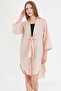 Women's Powder Front Tie Thin Linen Fabric Midi Length Kimono Shirt Arm-24Y 001081 - 4