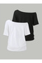 Women's Off Shoulder Boat Neck 2-Piece T-Shirt Set - 2