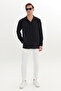 Men's Black Comfort Fit Relaxed Cut Hawaiian Collar Jacquard Shirt - 2
