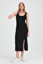 Women's Slit Black Dress - 3