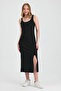 Women's Slit Black Dress - 6