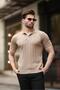 Mink Buttoned Polo Neck Knitwear Men's T-Shirt E7408 - 2