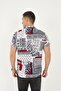 Red Color Patterned Viscose Men's Shirt - 5