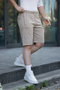 Men's Tan Comfort Fit Molded Waist Elastic Side Double Pocket Textured Fabric Shorts & Bermuda - 2