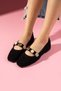 Stamp Black Suede Pearl and Seal Accessory Banded Ballerinas - 4