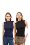 Women's Black Navy Blue 2-Piece Zero Sleeve Half Fisherman Blouse