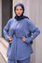 Indigo Waist Belted Shirt Pants Suit - 4