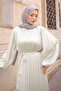 Mint Waist Belted Balloon Sleeve Pleated Dress - 4