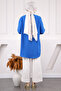 Cobalt Blue Sleeve Lace-Up Collar Stone Linda Tunic - 4