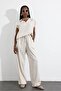 Natural Shirt Collar Blouse Pants Set - 3