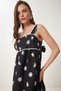 Floral Midi Poplin Dress Black White Lns0049 - 3