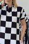 Shoulder Draped Polo Neck U Pattern Checker Black Knee Length Dress - 3