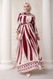 Patterned Belted Red Viscose Dress
