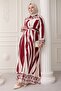 Patterned Belted Red Viscose Dress - 4